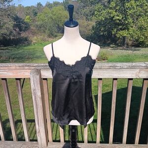 Forolav Black Satin Lace Sleeveless Camisole Top Small